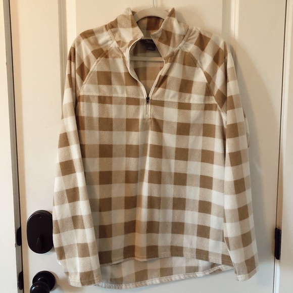 Lightweight Fleece Tan/White Plaid Quarter Zip - Picture 1 of 7